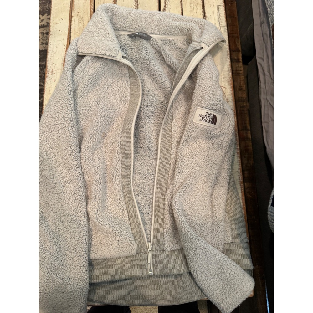 The North Face Womens Grey Sherpa Fleece Full Zip Jacket XS High Pile Mock Neck